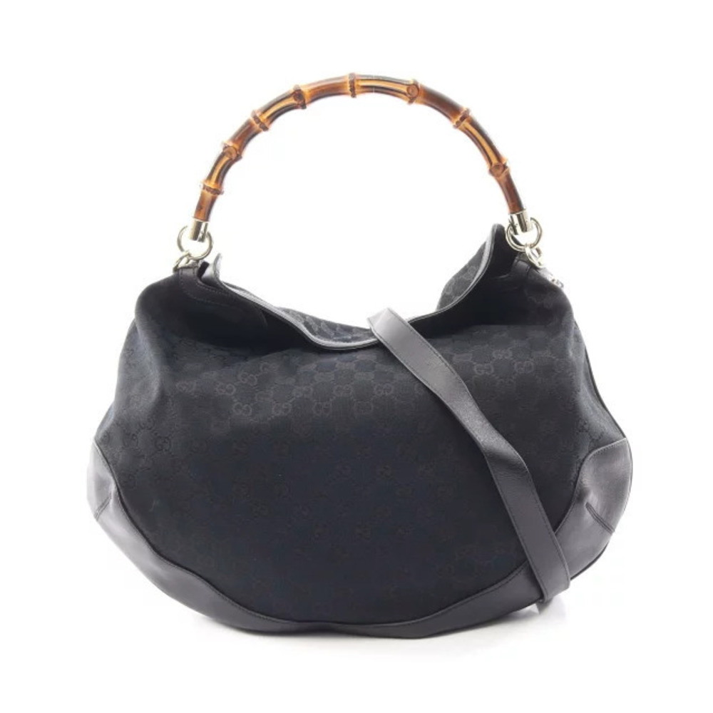 Gucci Bamboo GG Canvas Handbag Leather Black